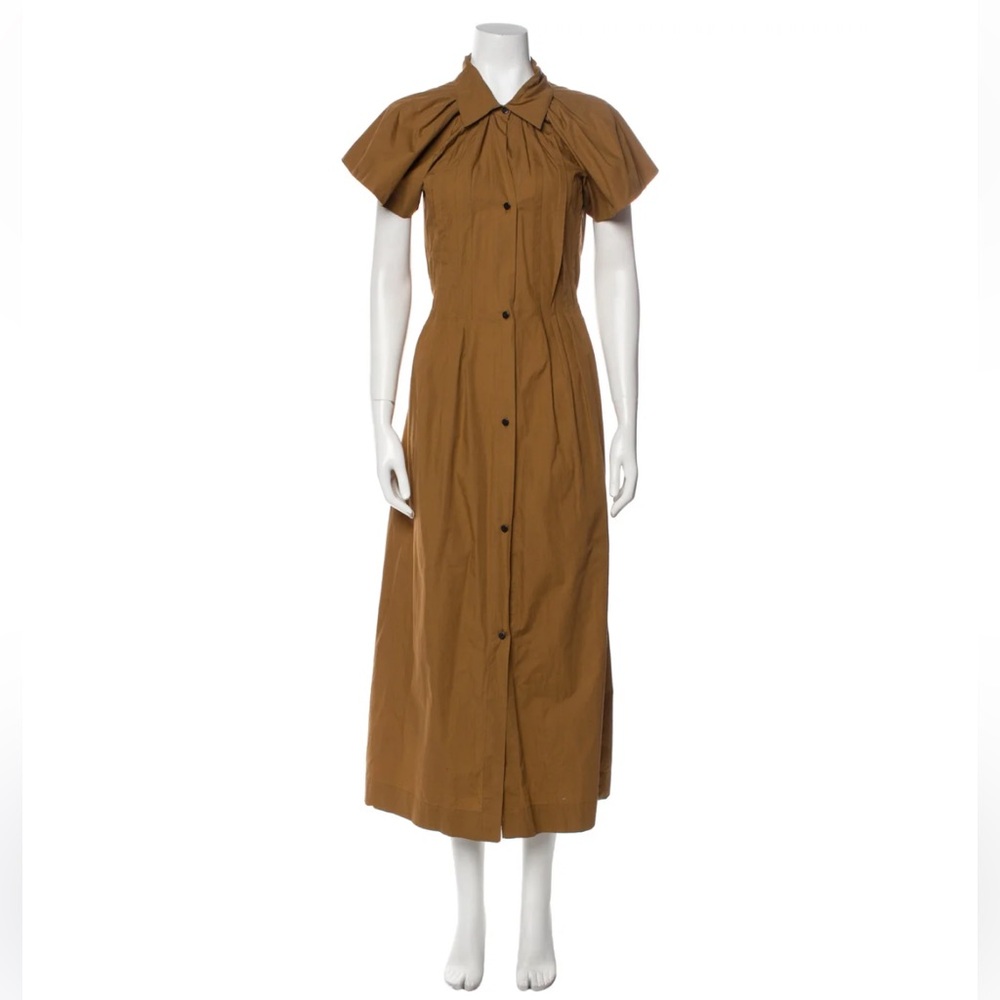 Tan Maxi Dress with Flutter Sleeves and Collar